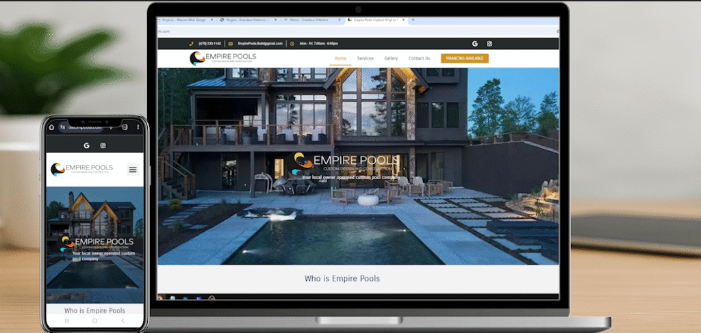 Empire custom pools screenshot of comepage to show video